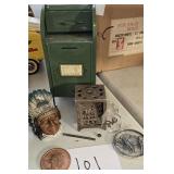 3 Antique Banks & 2 Commemorative Collector Coins