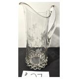 Antique Etched Glass Pitcher