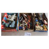 3 Flats of Misc Toys, Plastic Soldiers, Animals,