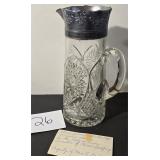 Antique 11ï¿½ tall Pitcher with Pewter Top