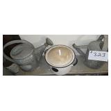 2 Watering Cans, Granite Ware Pot