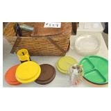 Vintage Picnic Basket & Contents, Some Tupperware