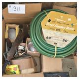 Box of Lightbulbs, Garden Hose, Misc Items