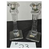 2 Antique Etched Glass Candle Holders 7 ï¿½ï¿½ tall