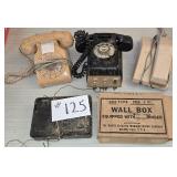 3 Vintage Telephones & 2 Wall Box Ringers