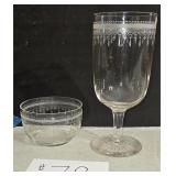 2 pcs Antique Etched Glass & Bowl