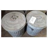 2 Vintage Metal Trash Cans & Lids-Basement