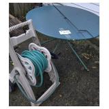 Patio Table, Hose Reel, Shepard's Hook,