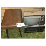 Stool, Microwave & Vintage Black & White TV