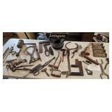 Large Lot of Primitive Tools, Spittoon, Hay