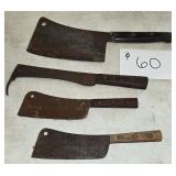 4 Antique Meat Cleavers