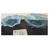 1900's 2 Fluted Footed Blue Glass Bowls,