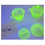 4 pcs of Misc Uranium Glass, 2 are Fostoria