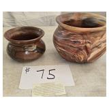 2 pcs Native American Clay Pottey with Swirl