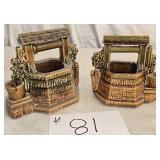 2 McCoy Wishing Well Planters-Has some damage