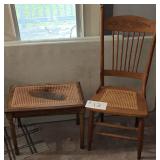 Cane Bottom Chair & Stool, Stool has damage