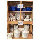 Contents of Cabinet-Blue Stoneware Dishes,