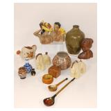 Signed Wood & Clay Art, Asian Ceramics Signed Wood & Clay Art, Asian Ceramics