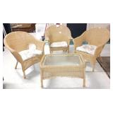 6 Piece Wicker & Glass Patio Set w/ Cushions 6 Piece Wicker & Glass Patio Set w/ Cushions