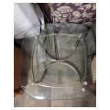 Glass 7 Brass Coffee table, Wicker Chair, Barstool Glass 7 Brass Coffee table, Wicker Chair, Barstool