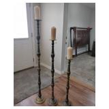 3 Brass Pillar Candle Holders 3 Brass Pillar Candle Holders