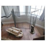 Fireplace Tools, Screen & Brass Log Holder Fireplace Tools, Screen & Brass Log Holder