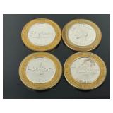 4 Casino .999 Silver Gaming Tokens
