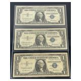 Three 1957 One Dollar Silver Certificates