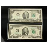 Two 1976 $2 Bills w/ Consecutive Serial Numbers