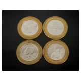 4 Casino .999 Silver Gaming Tokens