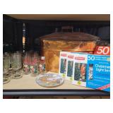 Christmas Lights, Dishes, Copper Tub with Lid