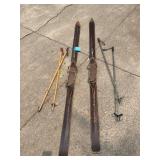 Antique Wood Snow Skies & Poles Antique Wood Snow Skies & Poles