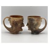 2 Vintage Incolay Carved Gods Mugs 2 Vintage Incolay Carved Gods Mugs