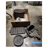 Antique Wood Crate & Cast Iron Antique Wood Crate & Cast Iron