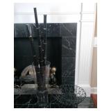 Tall Vase w/ Black & Gold Bamboo & Metal Bowl