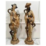 Faux Ivory Geisha & Daimyo Statues 20in