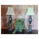 2 Buffet Lamps, Faux Greenery in Vase