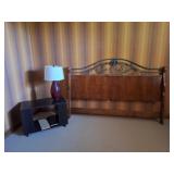 Drexel Wood & Iron King Headboard, Stand, Lamp