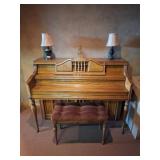 Wurlitzer Spinet Piano, Bench, Metronome, Lamps