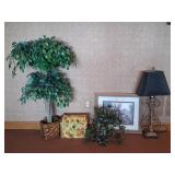 Wall Art, Lamp, Faux Plants