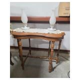 6 Legged Wood Parlor Table, Dresser Lamps, Runner
