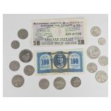 Greek Currency & 1953 Lottery Ticket