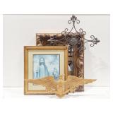 Beveled Wall Mirror, Metal Eagle, Metal Cross