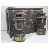 2 US Army Lanterns in Wooden Case