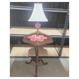 Side Table, Fenton Style Lamp, Doily