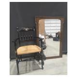 Wall Mirror, Stenciled Chair, Table Lamp