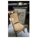 Framed Asian Wall Hanging, Cane Rocker, Lamp