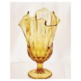 Fenton Swung Handkerchief Amber Glass Vase