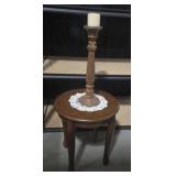 Side Table, Candle Stick, Doily