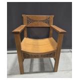Vintage MIssion Style Carved Oak Armchair